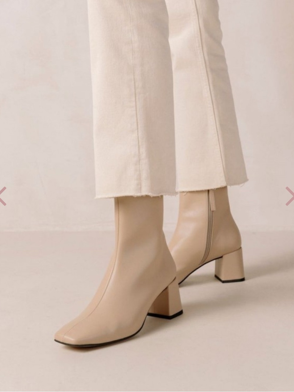 ALOHAS Cream Square-Toe Block Heel Ankle Boots